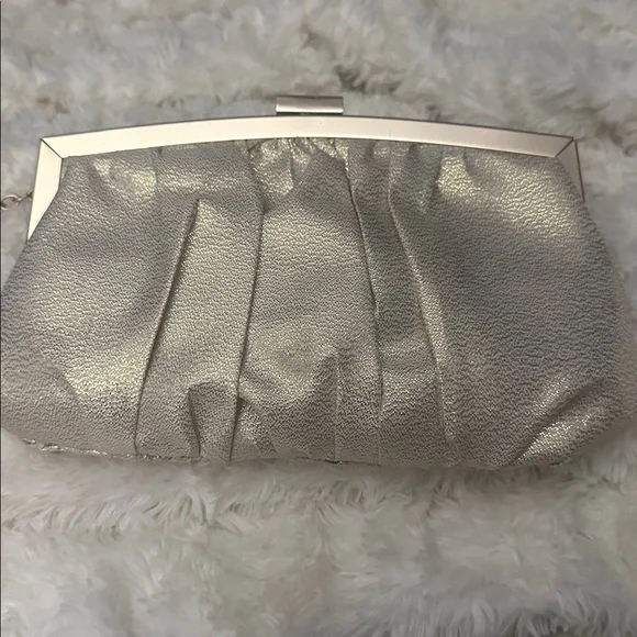 Gleaming Cream Clutch with Rhinestone Detail Detachabable  D- Ring long chain. - Picture 3 of 5